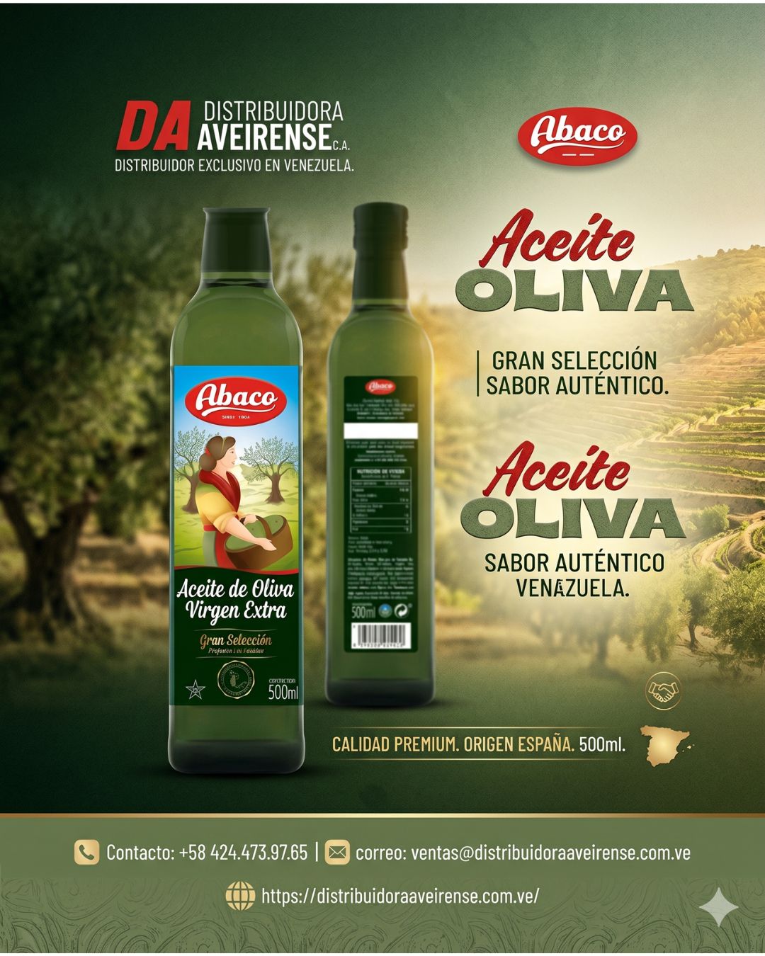 🫒 Aceite de Oliva Virgen Extra Abaco | Distribuidora Aveirense 🇻🇪