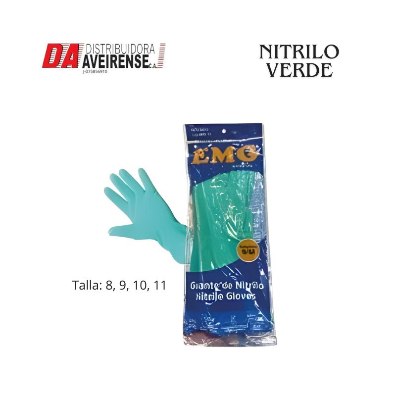 Guantes NITRILO VERDE CALIBRE 15,  Talla 8.