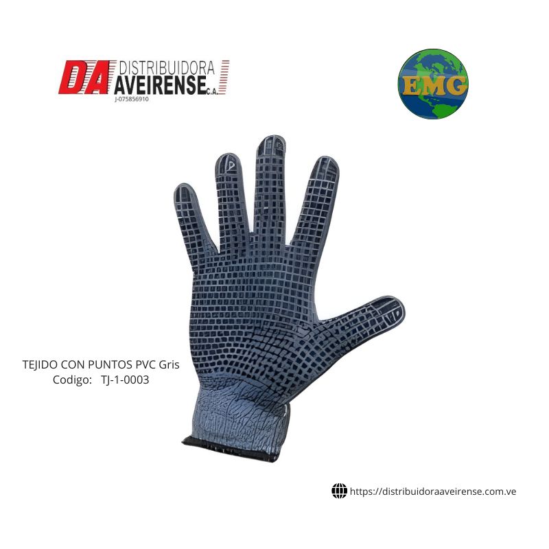Guante TEJIDO CON PUNTOS PVC Color  Gris.