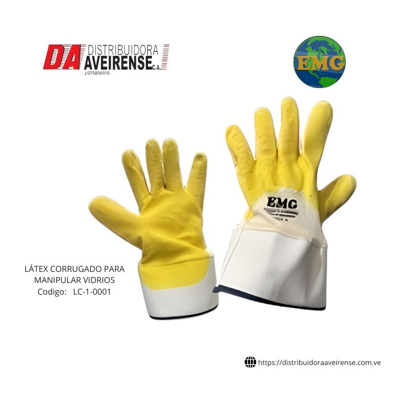 Guante LÁTEX CORRUGADO PARA MANIPULAR VIDRIOS.