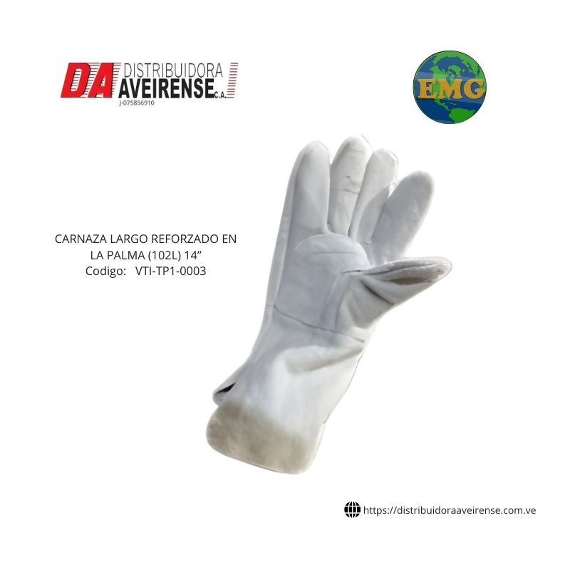 Guantes CARNAZA LARGO REFORZADO EN LA PALMA (102L) 14”.