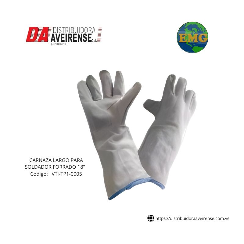 GUante CARNAZA LARGO PARA SOLDADOR FORRADO 18”.