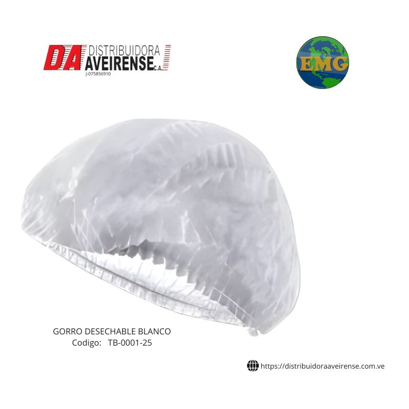 GORRO DESECHABLE BLANCO., DISPENSADOR DE 100 UNIDADES 