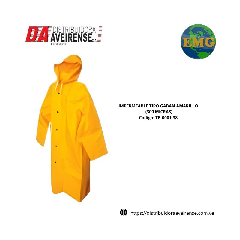 IMPERMEABLE TIPO GABAN AMARILLO (300 MICRAS).