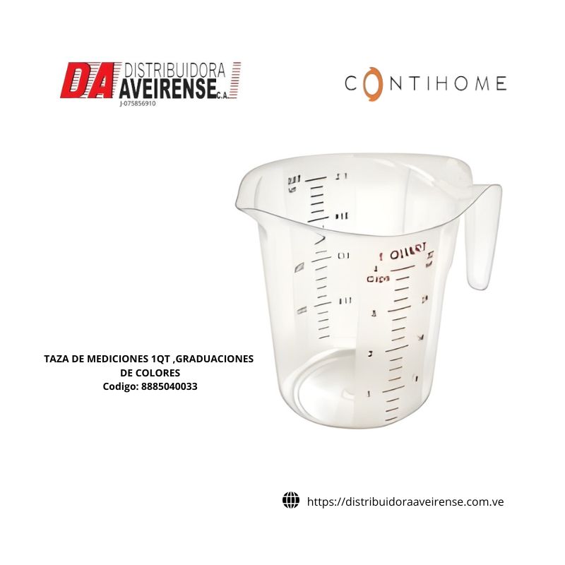 TAZA DE MEDICIONES 1QT ,GRADUACIONES DE COLORES