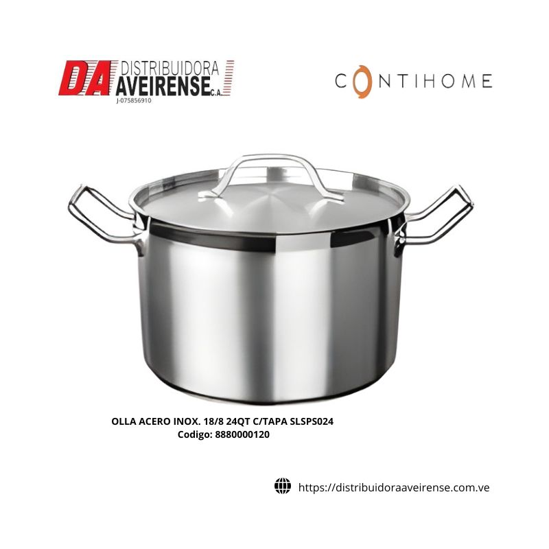 OLLA ACERO INOX. 18/8 24QT C/TAPA SLSPS024.