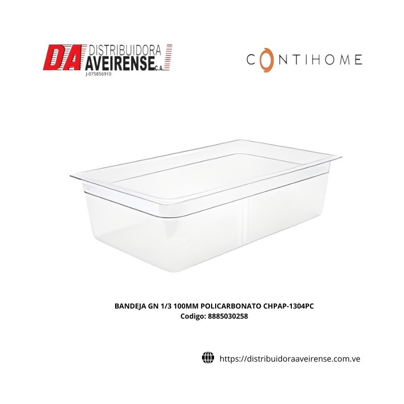 BANDEJA GN 1/3 100MM POLICARBONATO CHPAP-1304PC.
