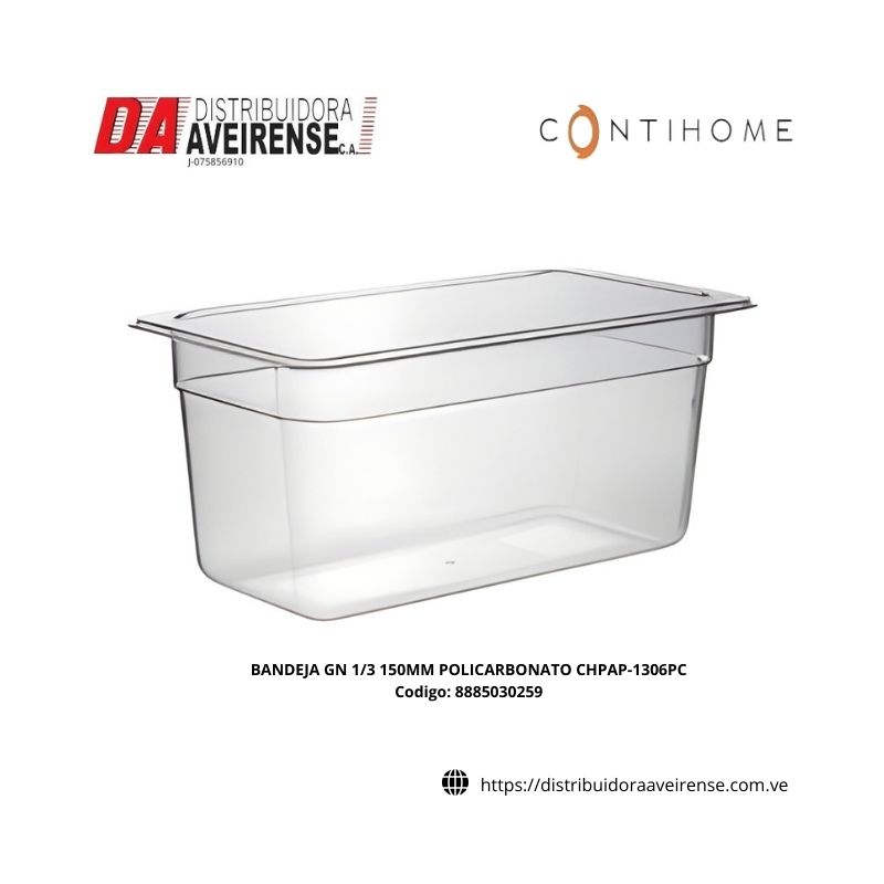 BANDEJA GN 1/3 150MM POLICARBONATO CHPAP-1306PC.