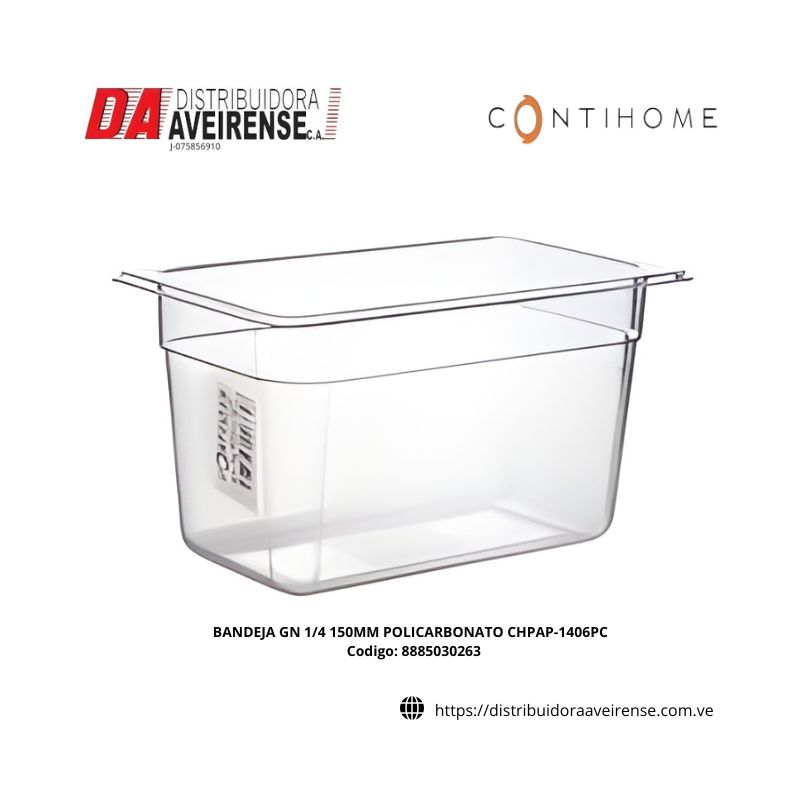 BANDEJA GN 1/4 150MM POLICARBONATO CHPAP-1406PC.
