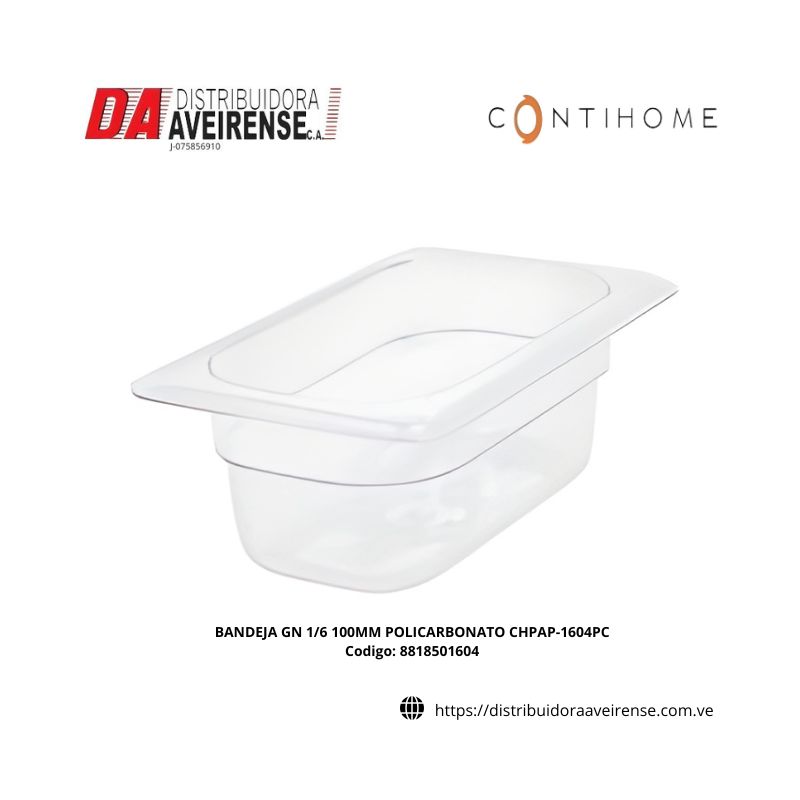 BANDEJA GN 1/6 100MM POLICARBONATO CHPAP-1604PC.