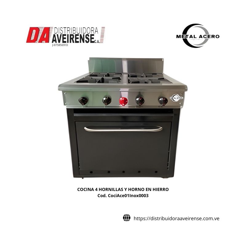 COCINA 4 HORNILLAS Y HORNO EN HIERRO.