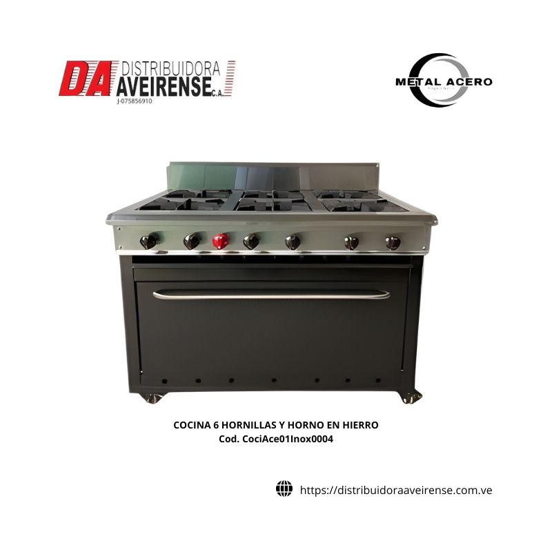 COCINA 6 HORNILLAS Y HORNO EN HIERRO.