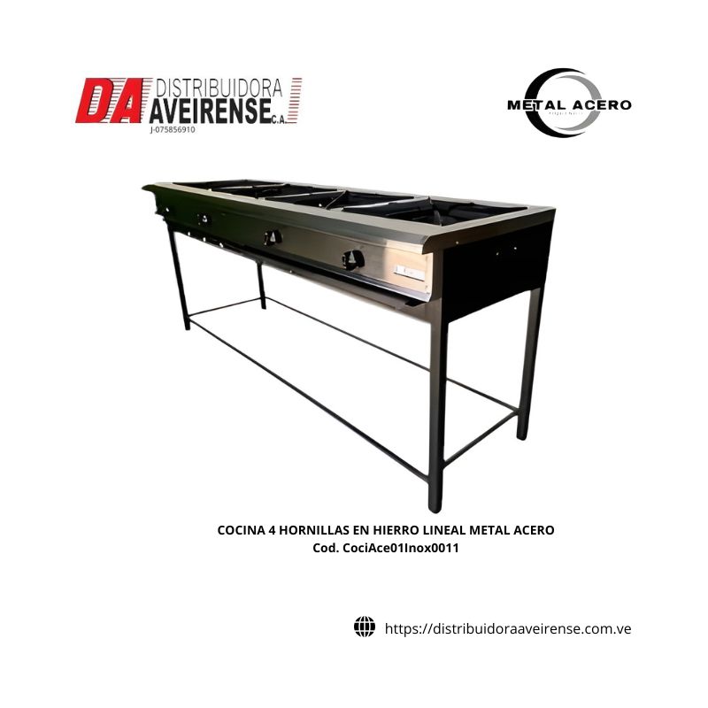COCINA 4 HORNILLAS EN HIERRO LINEAL METAL ACERO.