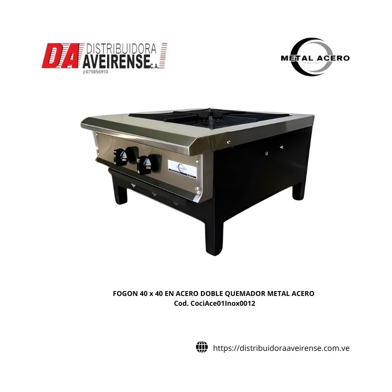 FOGON 40 x 40 EN ACERO DOBLE QUEMADOR METAL ACERO.