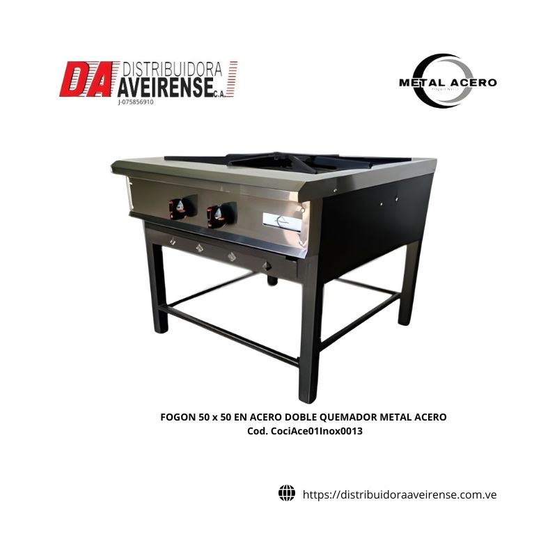 FOGON 50 x 50 EN ACERO DOBLE QUEMADOR METAL ACERO.