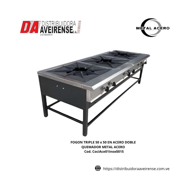 FOGON TRIPLE 50 x 50 EN ACERO DOBLE QUEMADOR METAL ACERO .