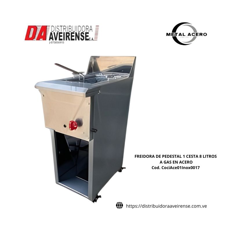 FREIDORA DE PEDESTAL 1 CESTA 8 LITROS A GAS EN ACERO 430 , quemador en fundicion 