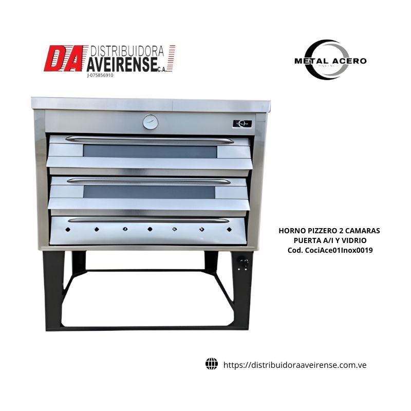 HORNO PIZZERO 2 CAMARAS PUERTA A/I Y VIDRIO. frente en acero inoxidable 430 