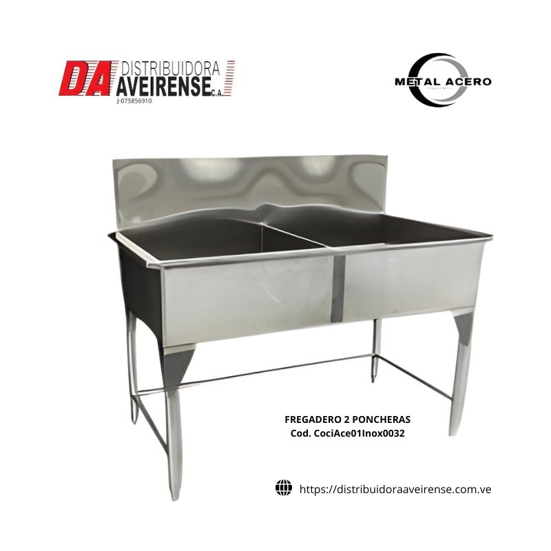 FREGADERO 2 PONCHERAS acero 304 - N4  calibre 1.2mm ancho 120cmxprof 69cm x alto 120cm