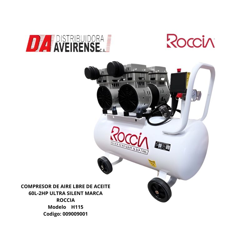 COMPRESOR DE AIRE LBRE DE ACEITE 60L-2HP ULTRA SILENT MARCA ROCCIA