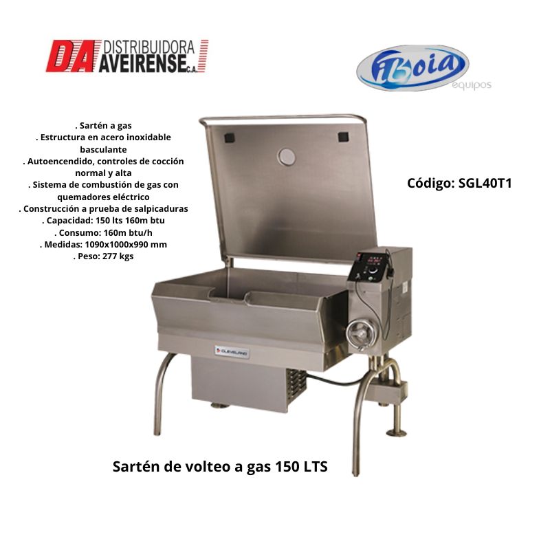 Sartén de volteo a gas 150 LTS