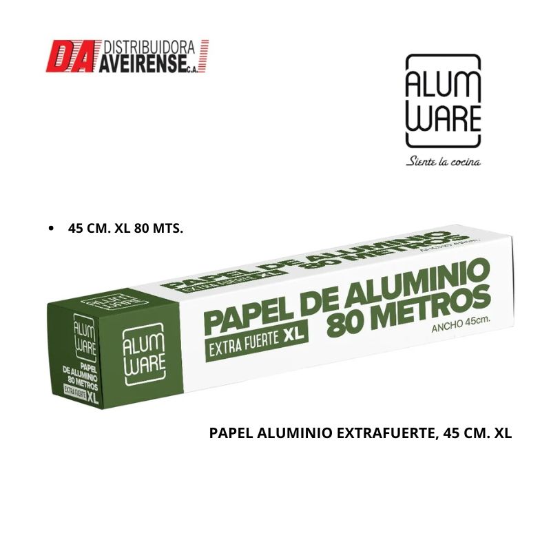 PAPEL ALUMINIO EXTRAFUERTE, 45 CM. XL 80 MTS.